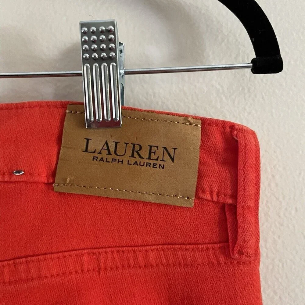 Lauren Ralph Lauren Women 10 Orange Denim Stretch Premier Skinny Ankle Jeans